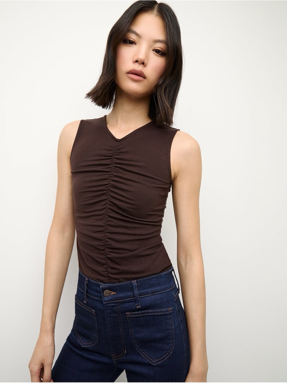 Veronica Beard Neeta V-Neck Sleeveless Top - Chocolate Brown XS
